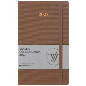 VICTORIAS JOURNALS 226-2485 13 X 21 cm CLASSIC SERT KAPAK CEPLİ LASTİKLİ GÜNLÜK AJANDA - KAHVERENGİ