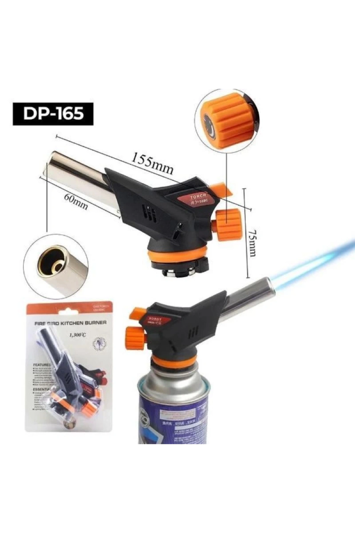 Ellesill Portatif Pürmüz Başlığı - 1300°C Otomatik Ateşlemeli Gaz Alev Başlığı