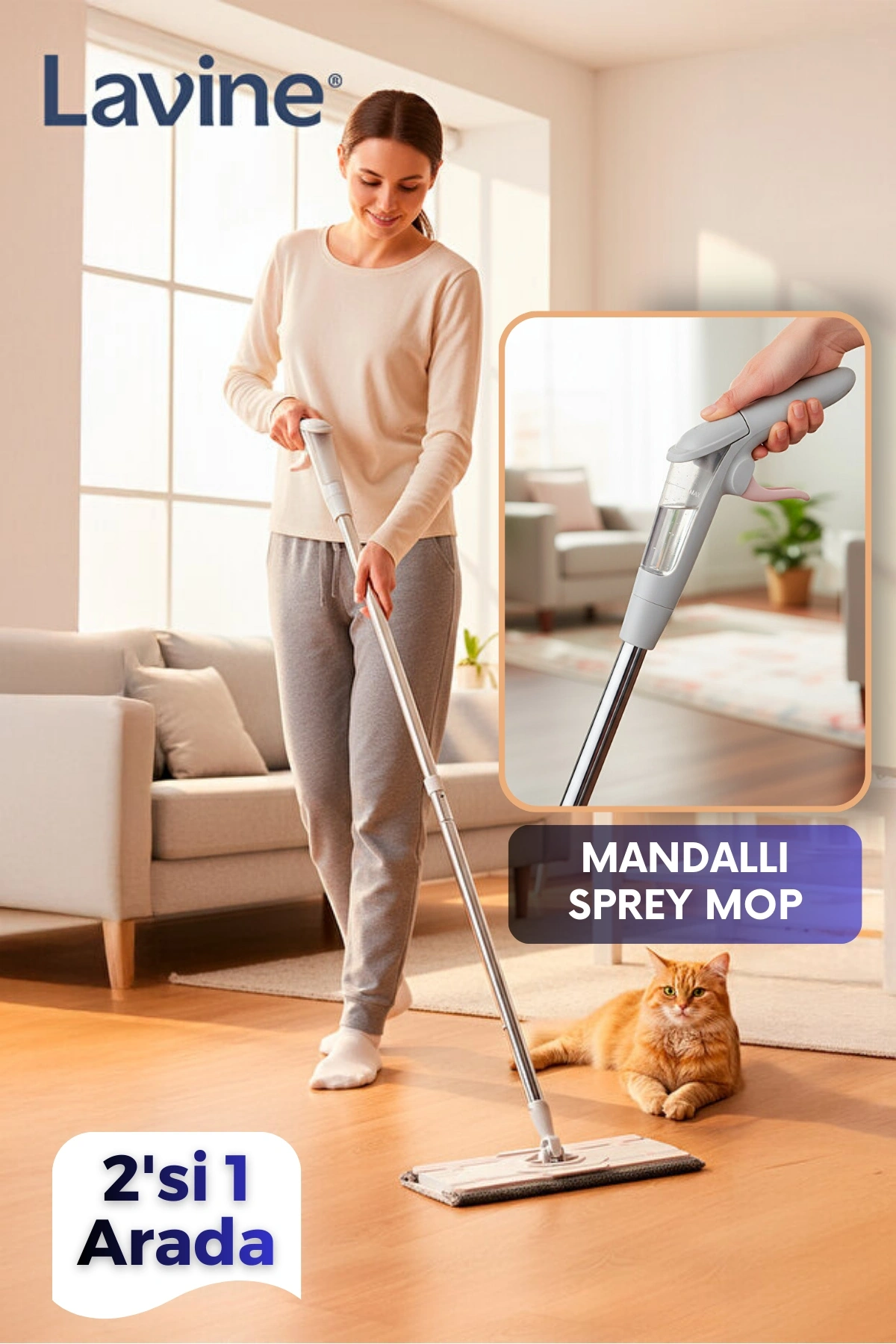 Lavine Mandallı Sprey Yer Mopu 2si 1 Arada - Mandallı Sprey Mop