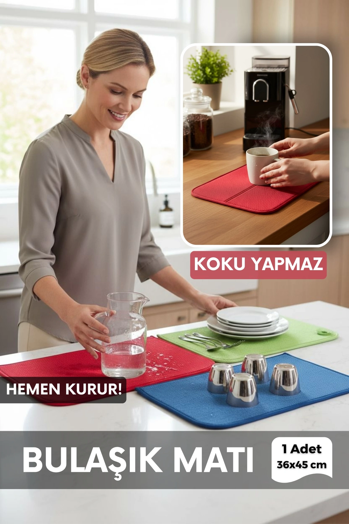Bulaşık Kurutma Matı Süper Emici Tezgah Üstü Kurulama Örtüsü 36x45 cm