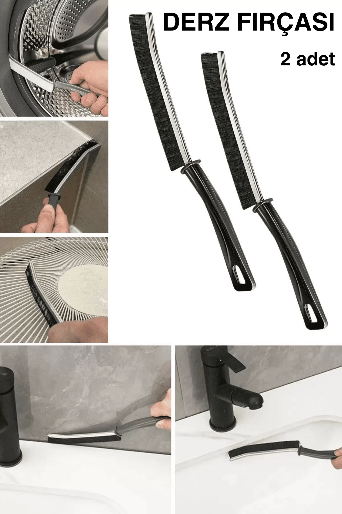 Ellesill 2 Adet Derz, Banyo, Mutfak, Lavabo ve Pencere İnce Temizlik Fırçası