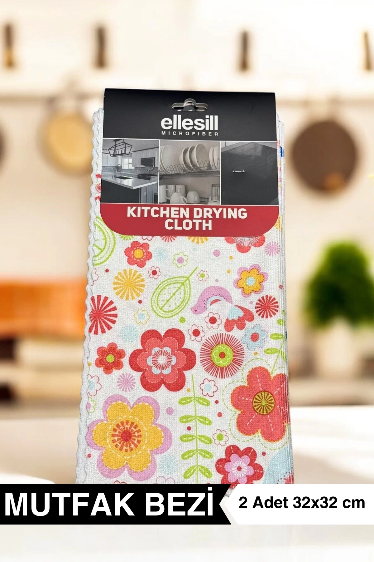 Ellesill 2li Mutfak Bezi Kurulama Bezi ve Tezgah Bezi 32x32 - Kitchen Drying Cloth