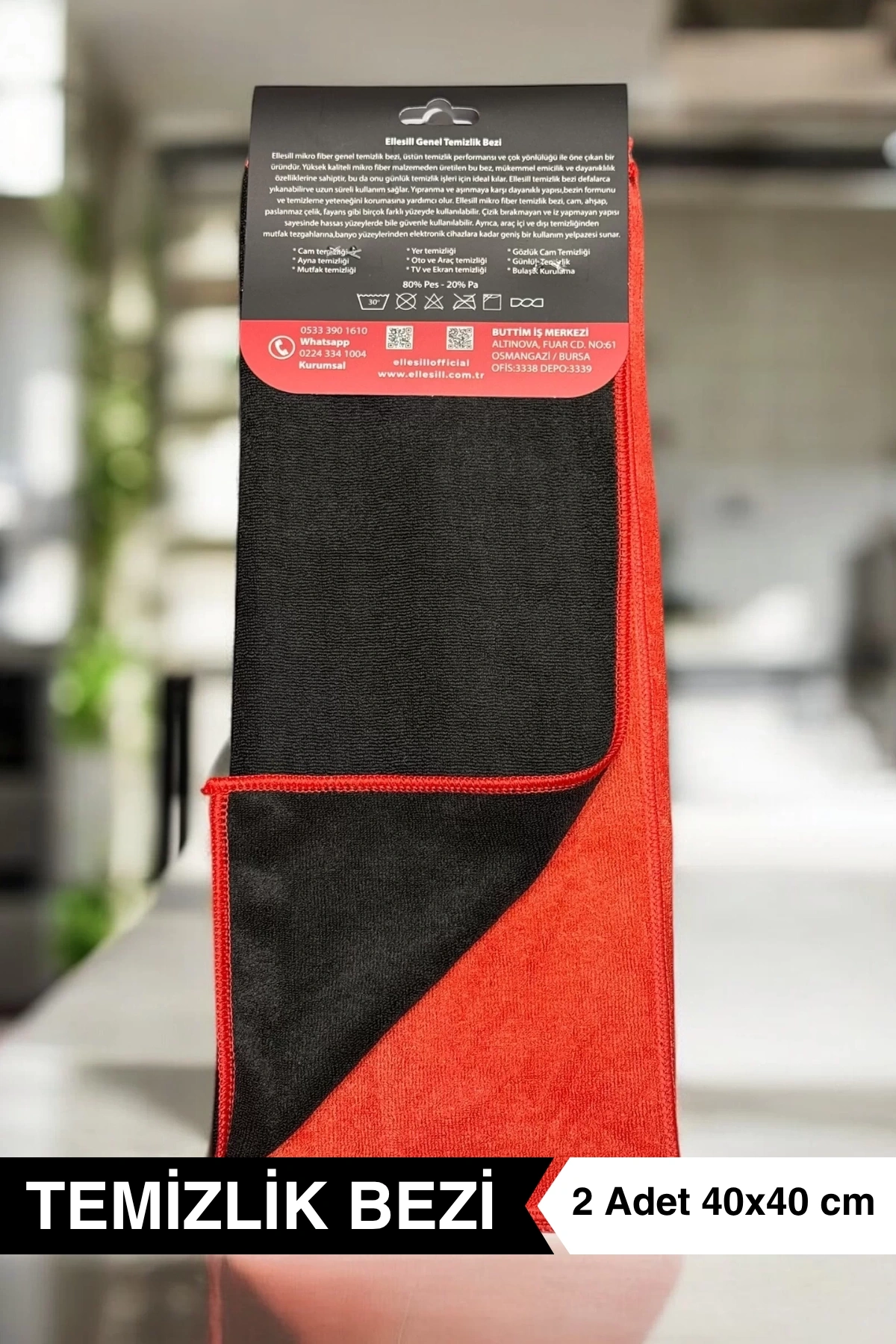 Ellesill 2’li Kırmızı ve Siyah Genel Mikrofiber Temizlik Bezi 40x40 cm - UltraScrub