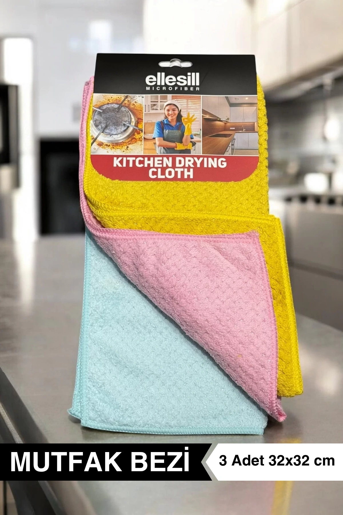 Ellesill 3lü Mutfak Bezi Tezgah Bezi Kurulama Bezi Mikrofiber Bez - WaffleKitchen
