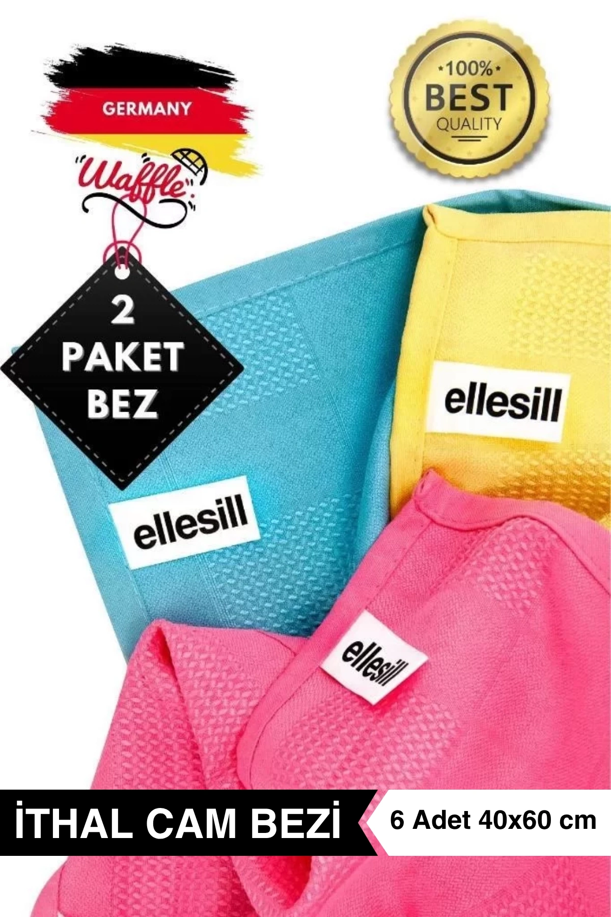 İthal 6lı Cam Bezi ve Mikrofiber Temizlik Bezi 40x60 cm (2 Paket) - Ellesill