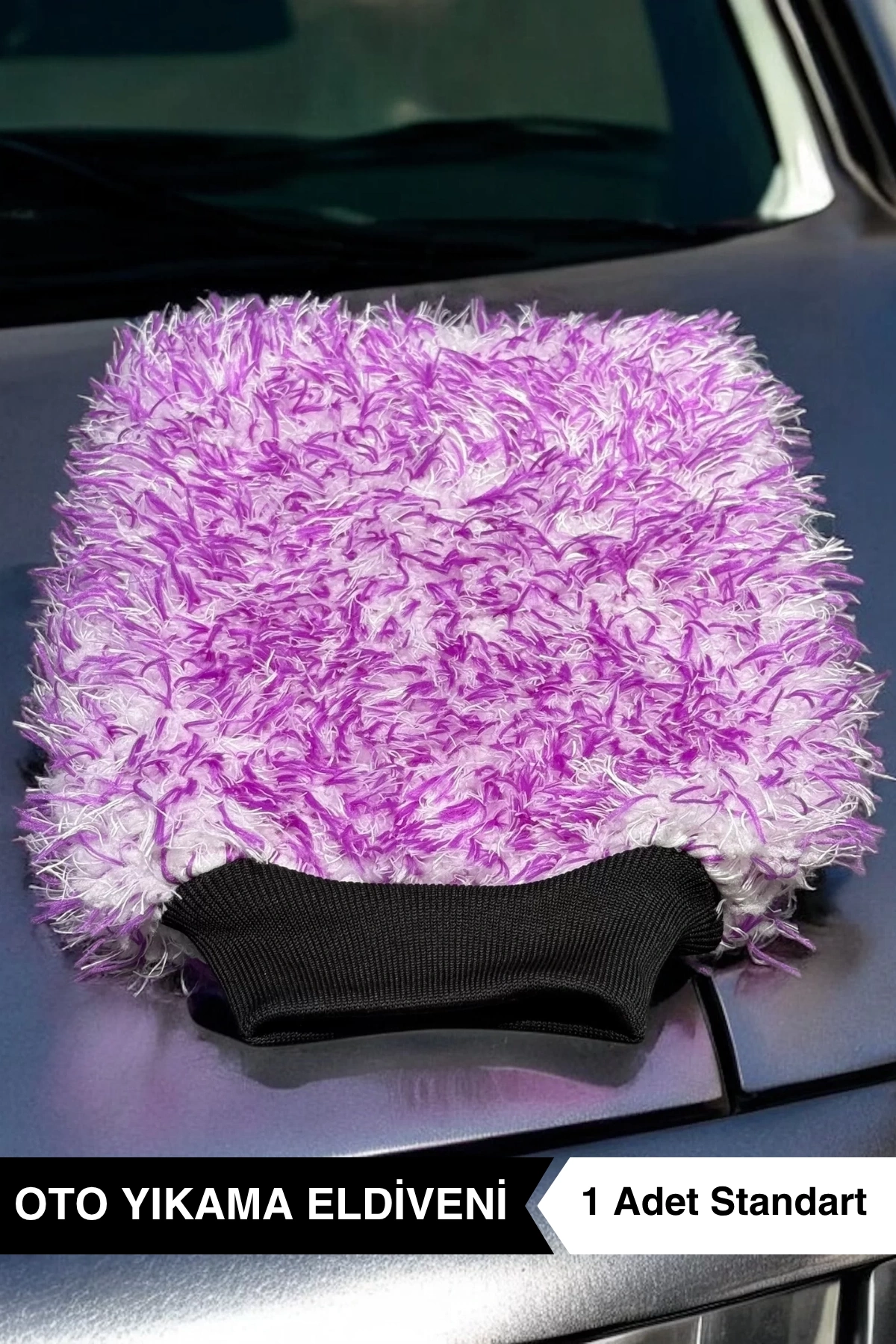 Ellesill Alman Çift Taraflı Oto Yıkama Eldiveni Mor-Beyaz - Dual WashPro