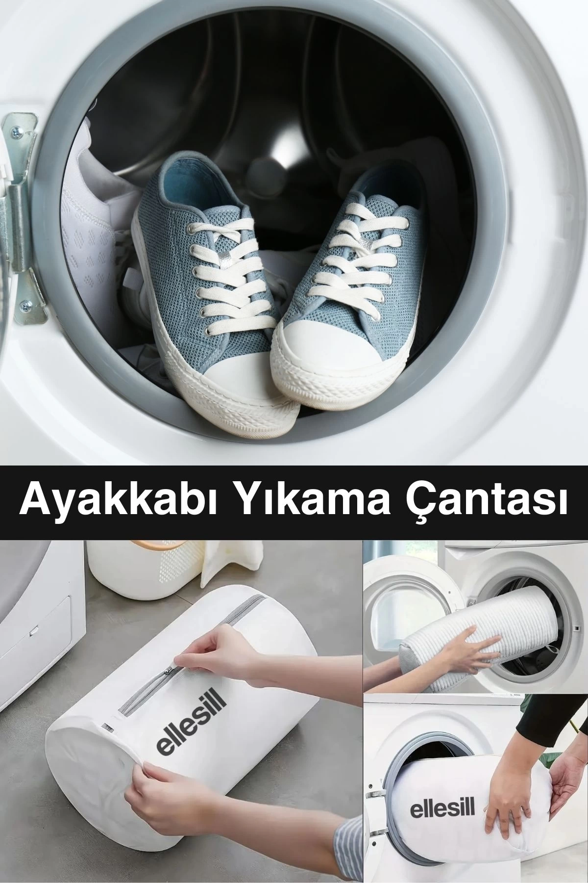 Ellesill Ayakkabı Yıkama Çantası Makinede Deforme Önleyici Fermuarlı Ayakkabı Filesi