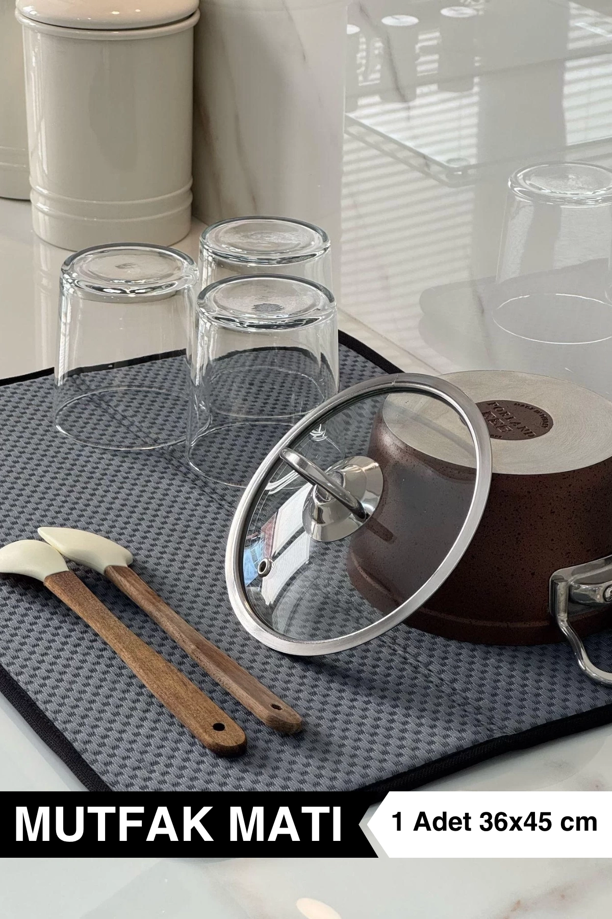 Ellesill Bulaşık Kurutma Matı Mutfak Matı Gri Renk 36 x 45 cm - DryNest