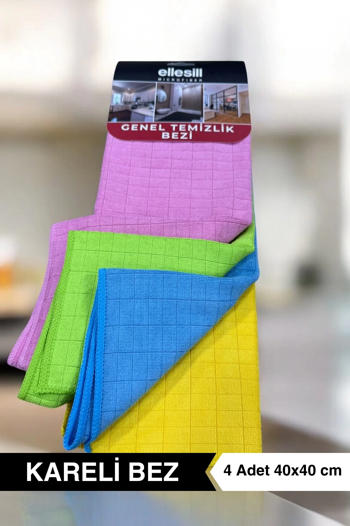 Ellesill Kareli Mikrofiber Temizlik Bezi 4lü Avantaj Paketi - MultiClean
