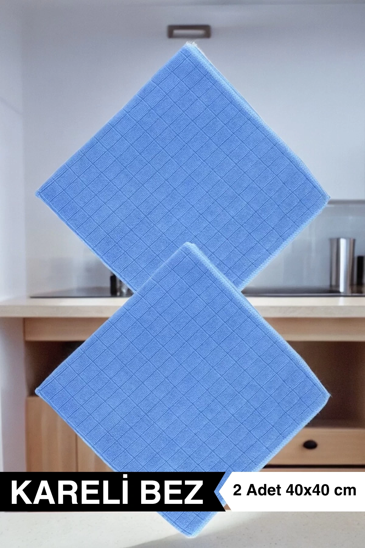 Ellesill Kareli Temizlik Bezi Mavi 2li Set | 40x40 cm