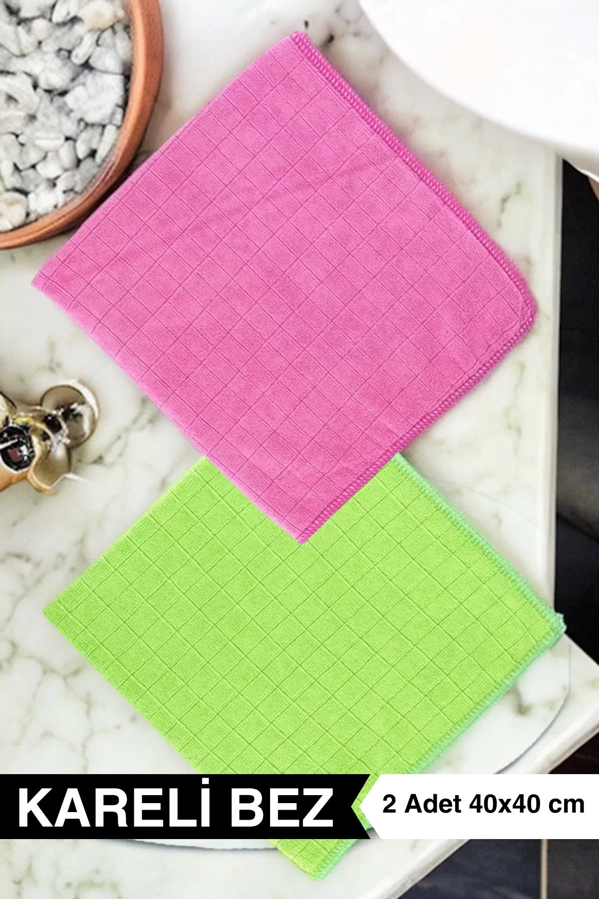Ellesill Kareli Temizlik Bezi Pembe-Yeşil 2li Set | 40x40 cm