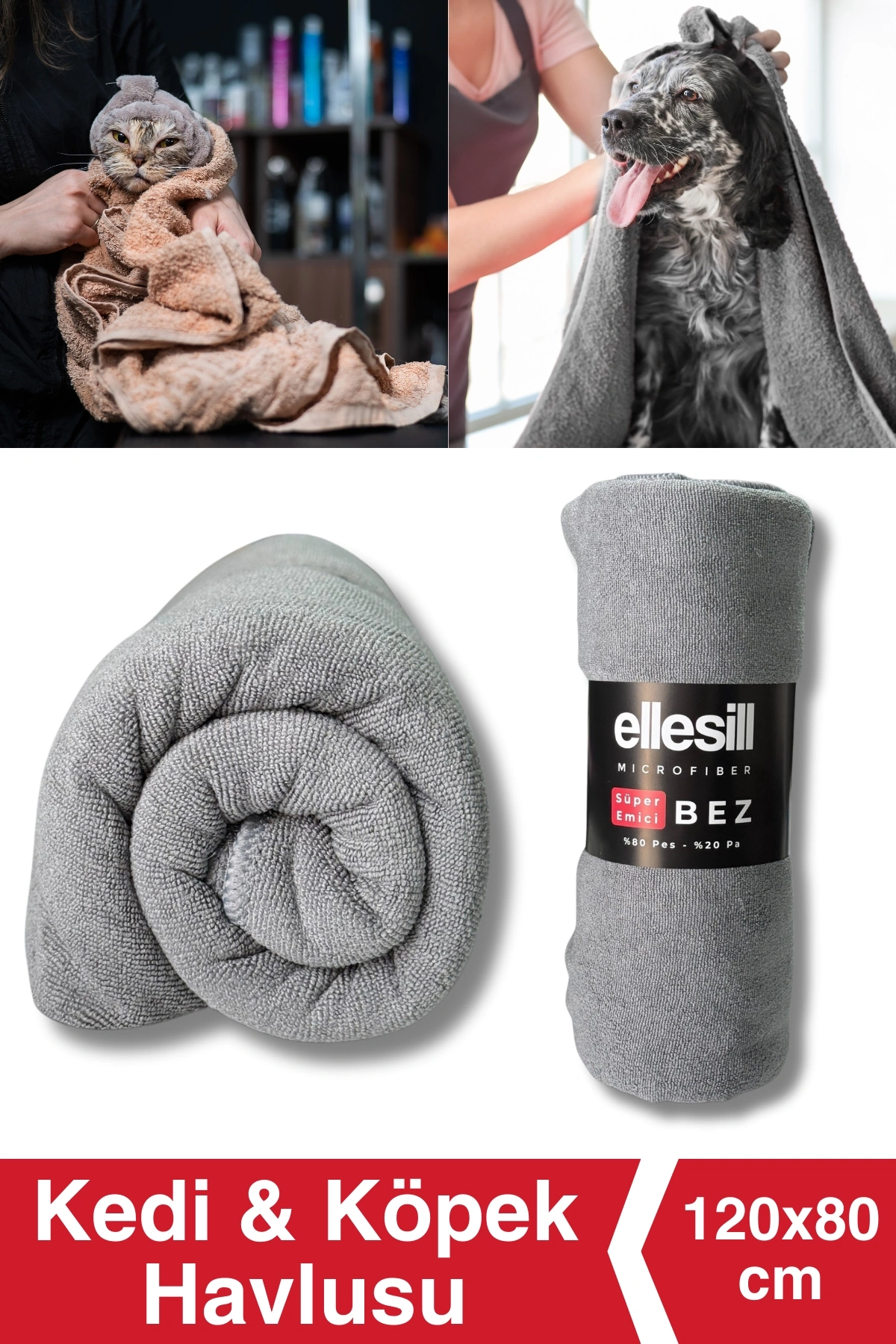 Ellesill Kedi & Köpek Evcil Hayvan Havlusu 120x80 cm - PetCareDry