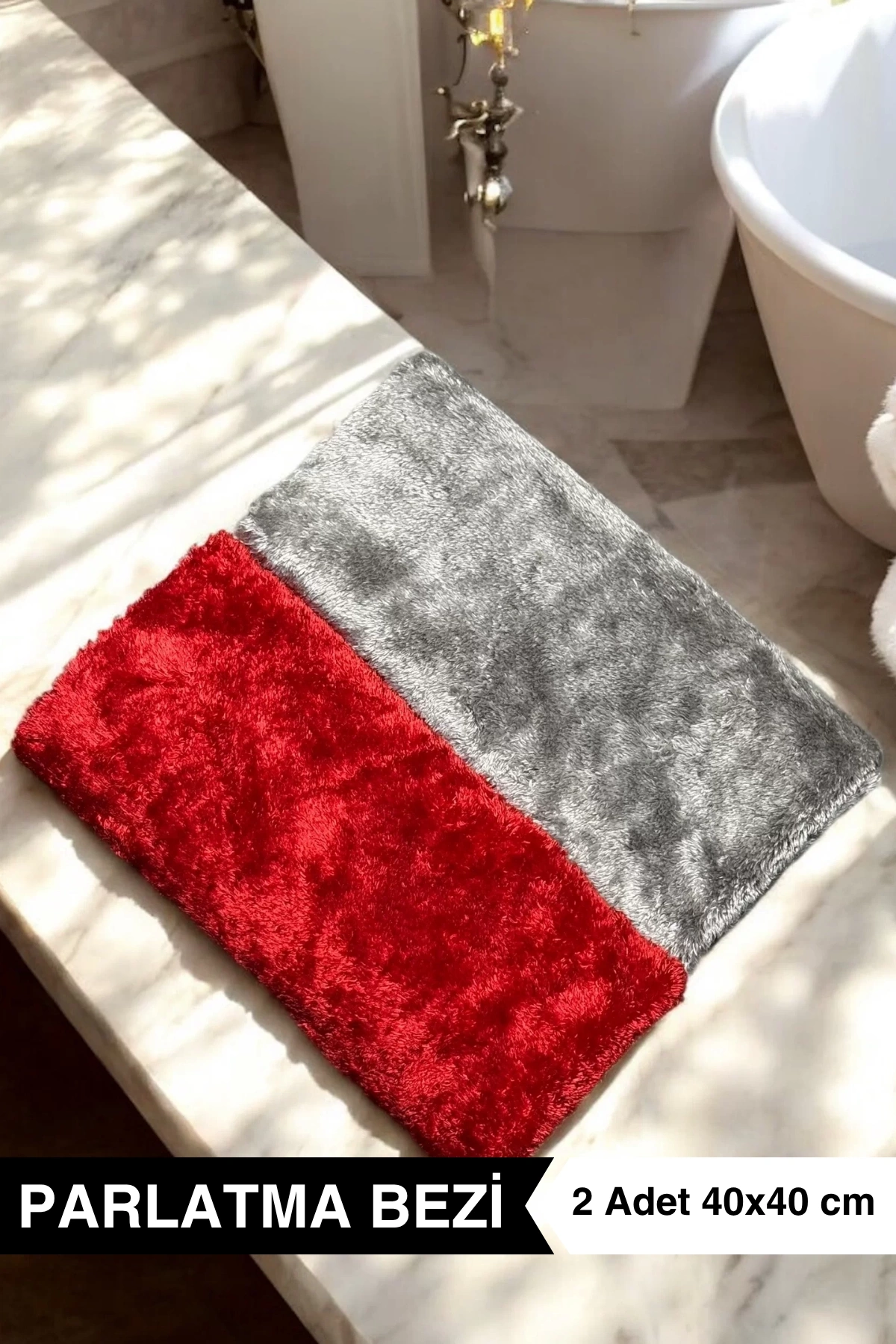 Ellesill Lux Parlatma ve Cila Bezi 2’li Gri ve Kırmızı 40x40 cm - Velvet Shine