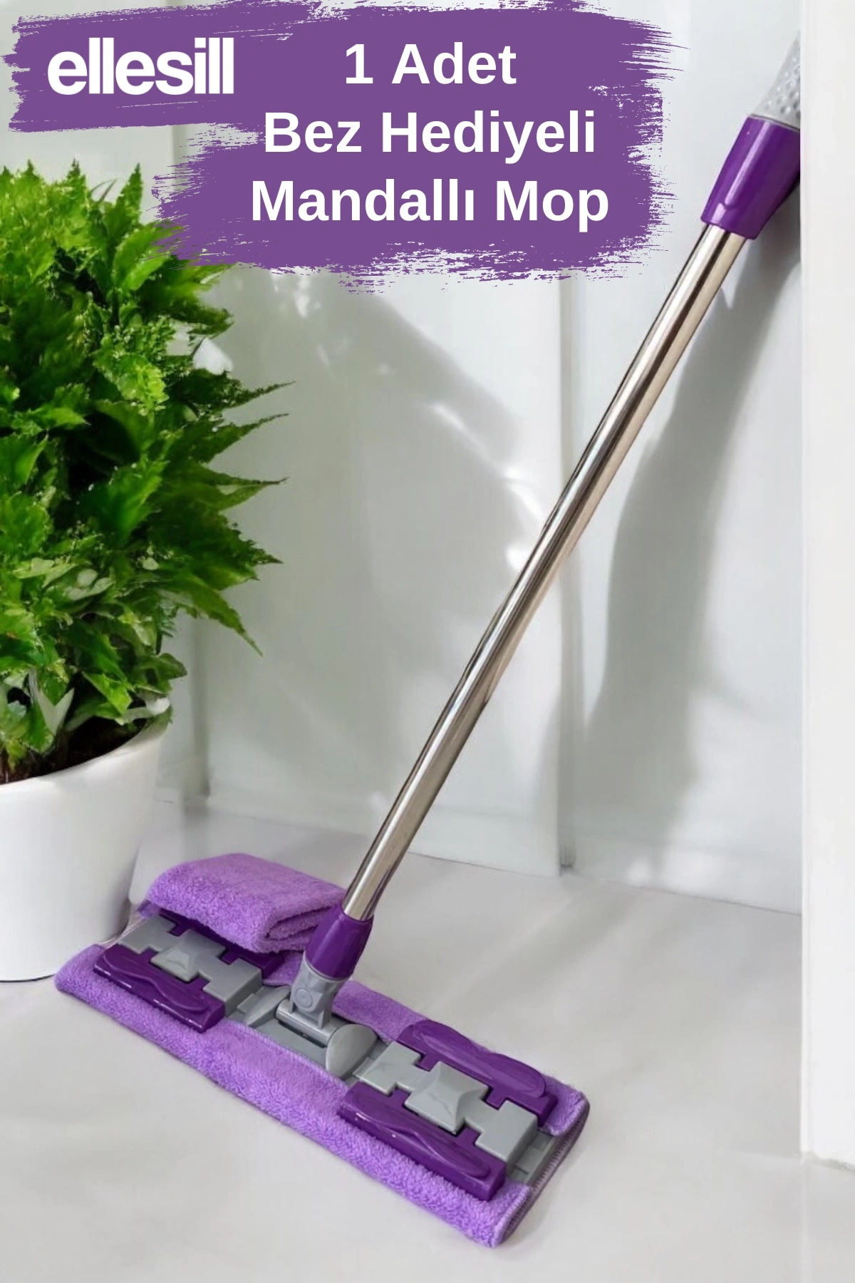 Ellesill Mandallı Yer Mopu - 1 Adet Yedek Mikrofiber Bez Hediyeli Mandallı Mop
