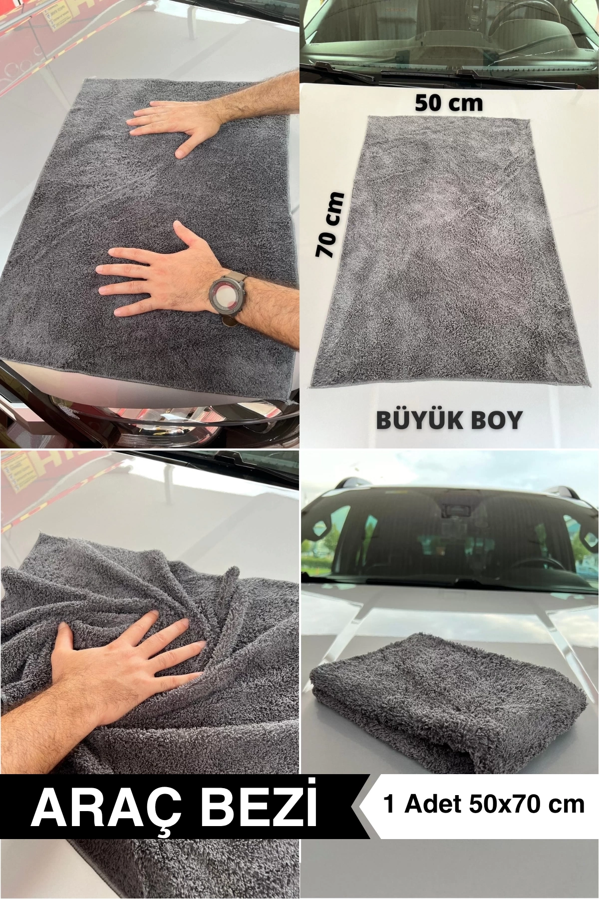 Ellesill Mikrofiber Araba Kurulama Bezi 50x70 cm Gri Renk - (1 adet)