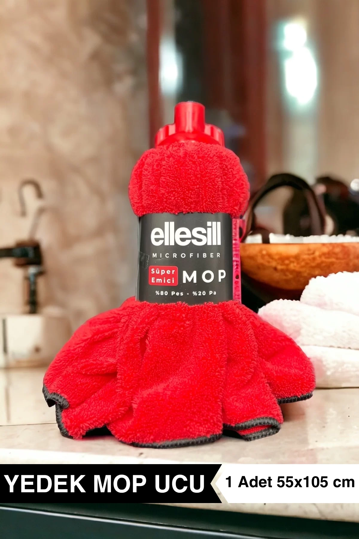 Ellesill Mikrofiber Mop Bezi Kırmızı Renk | Yedek Mop Ucu