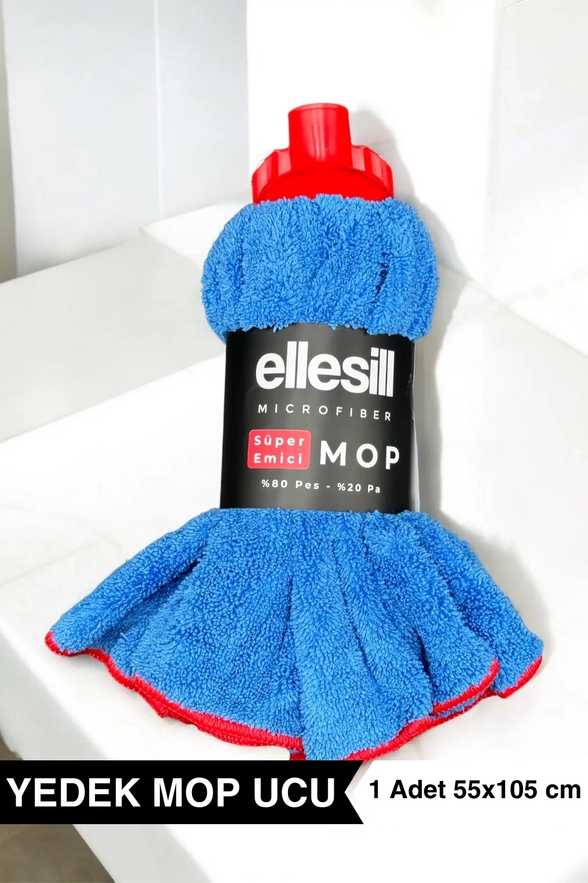 Ellesill Mikrofiber Mop Bezi Mavi Renk 55-105 cm | Yedek Mop Ucu