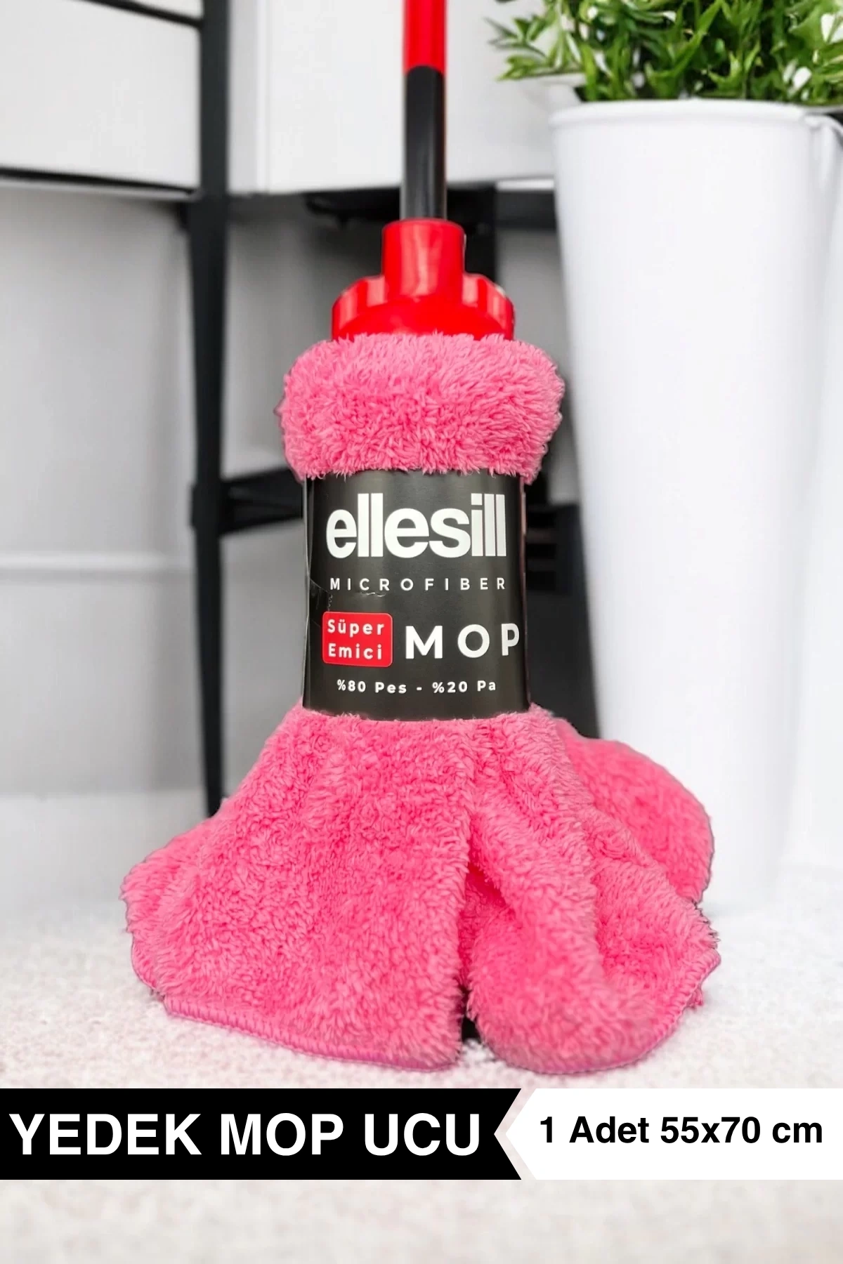 Ellesill Mikrofiber Mop Bezi Pembe Renk | Yedek Mop Ucu