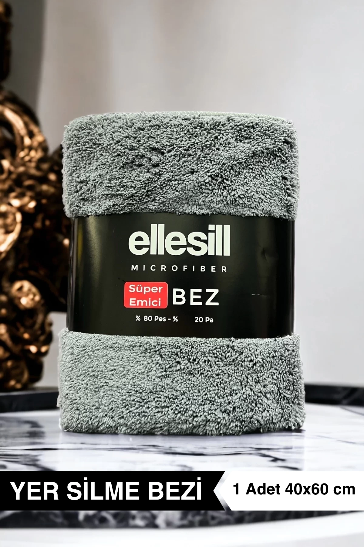 Ellesill Mikrofiber Yer Silme Bezi 40x60 cm Gri Renk - (1 Adet)