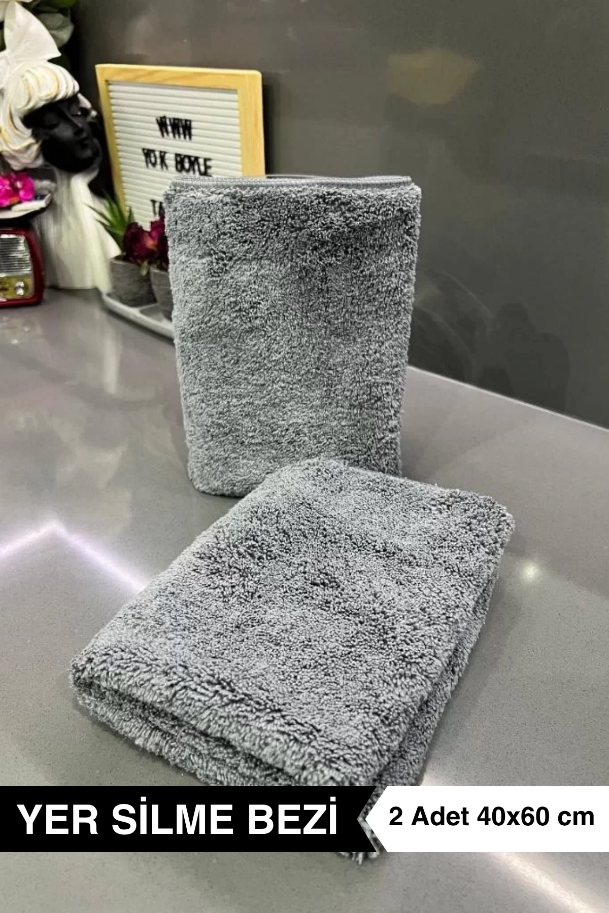 Ellesill Mikrofiber Yer Silme Bezi 40x60 cm Gri Renk - (2 Adet)