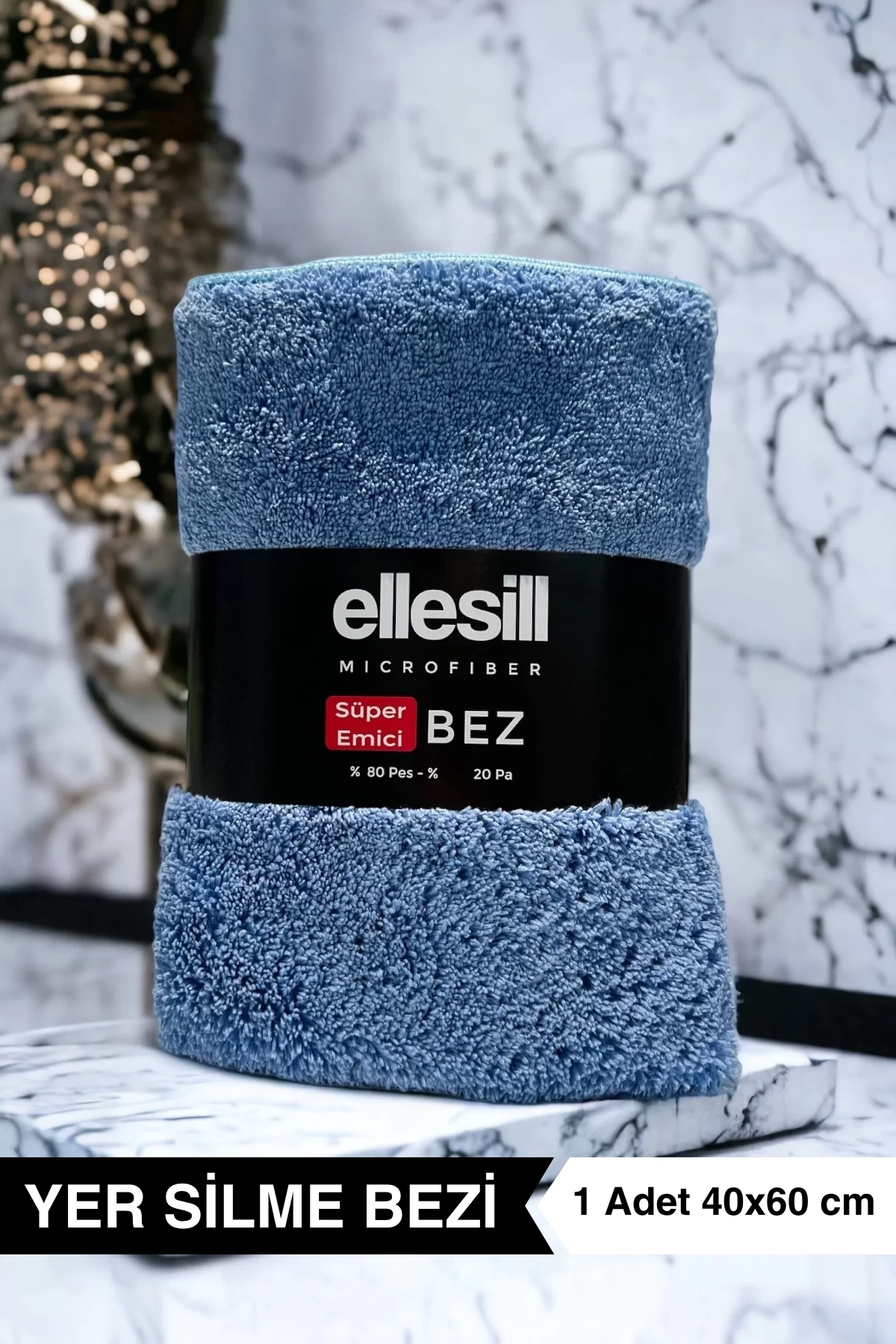 Ellesill Mikrofiber Yer Silme Bezi 40x60 cm Mavi Renk - (1 Adet)