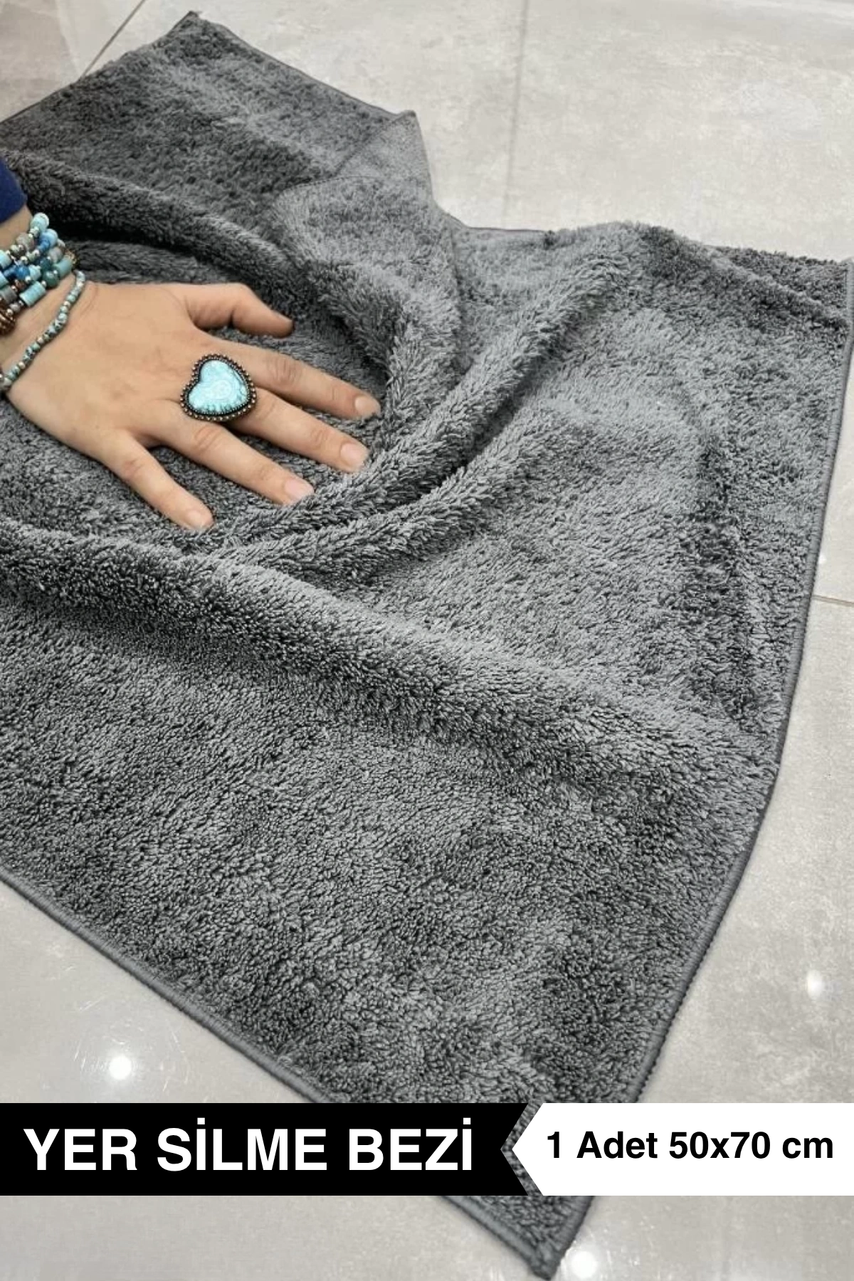 Mikrofiber Yer Silme Bezi 50x70 cm Gri Büyük Boy (1 Adet) - Ellesill