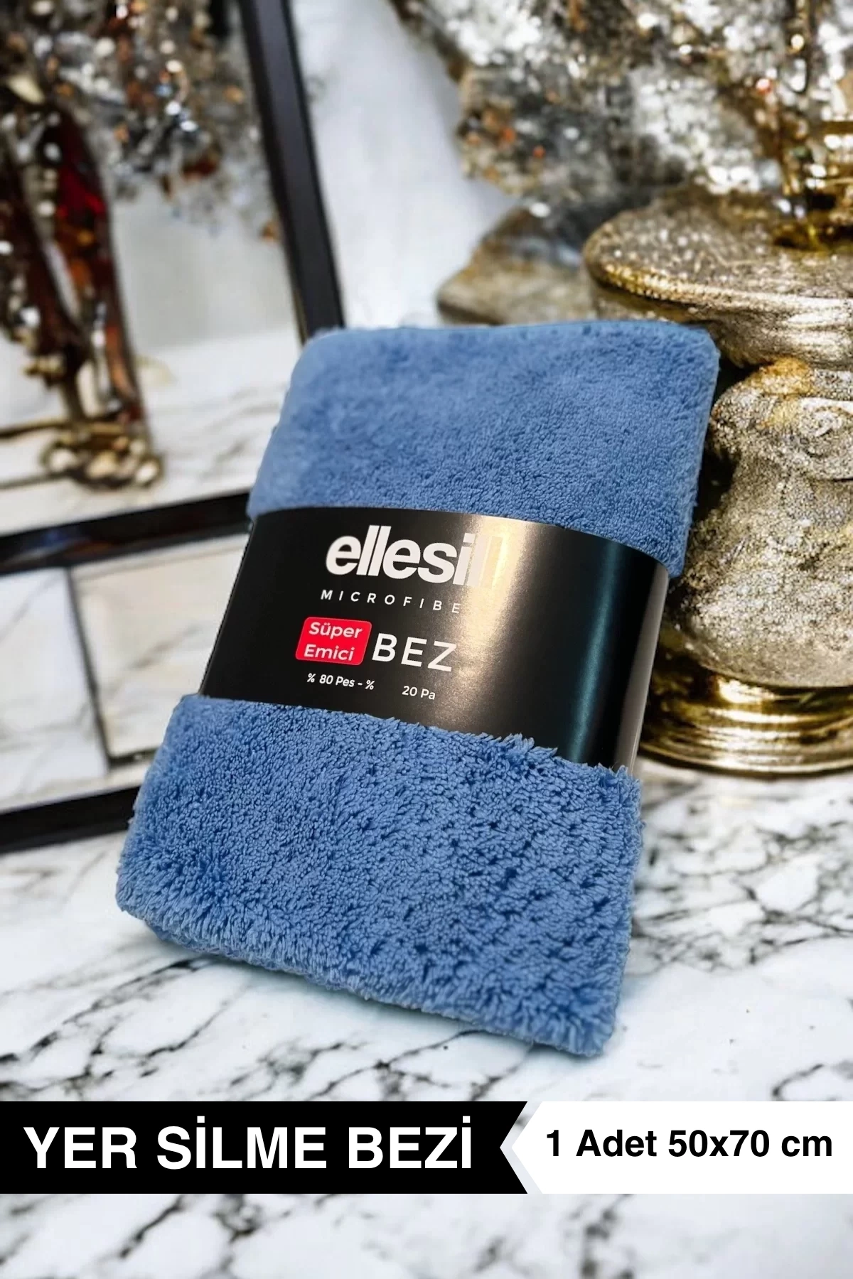 Mikrofiber Yer Silme Bezi 50x70 cm Mavi Büyük Boy (1 Adet) - Ellesill