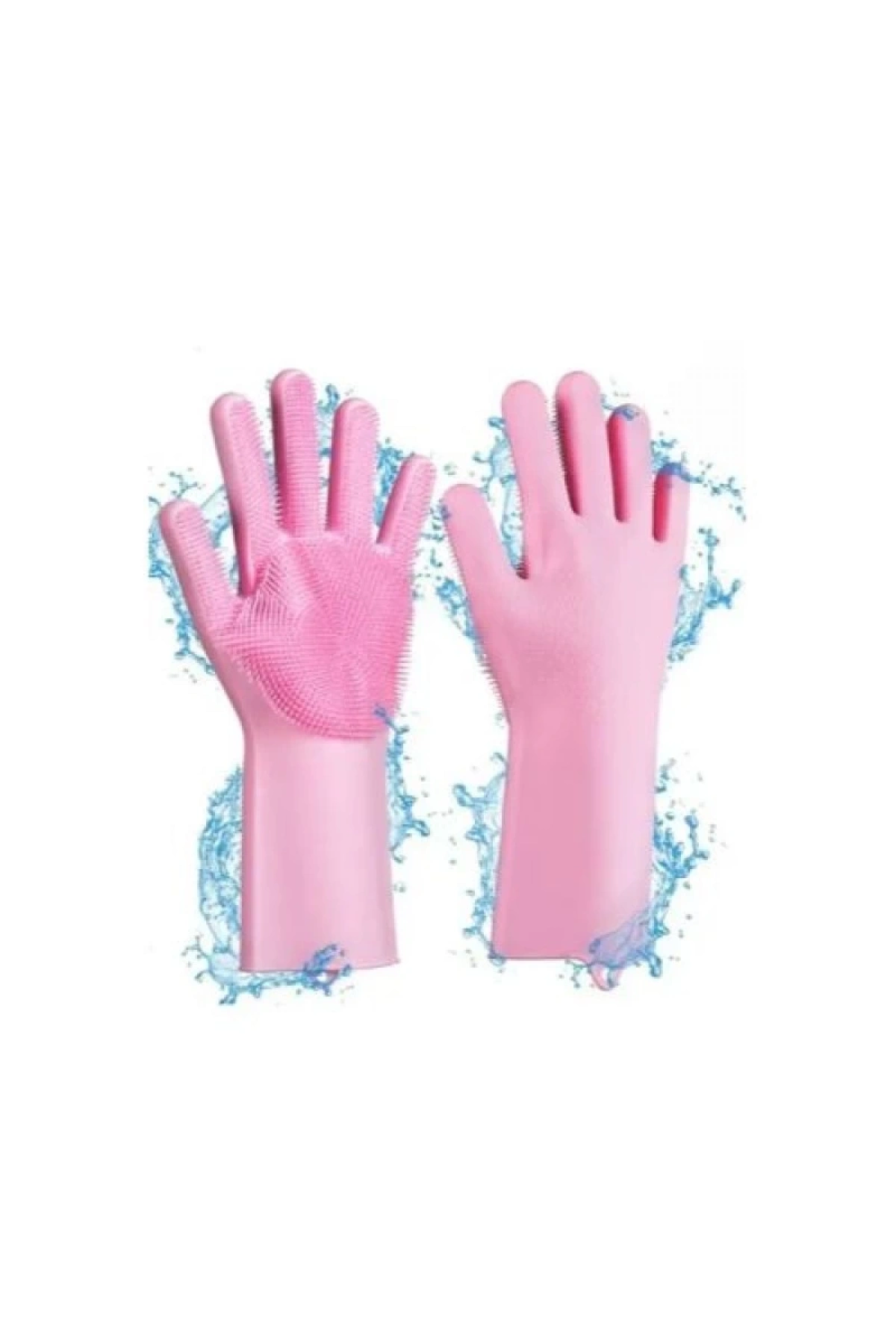 Ellesill Sihirli Silikon Eldiven Fırçalı Eldiven Bulaşık Eldiveni Banyo Temizlik Eldiveni