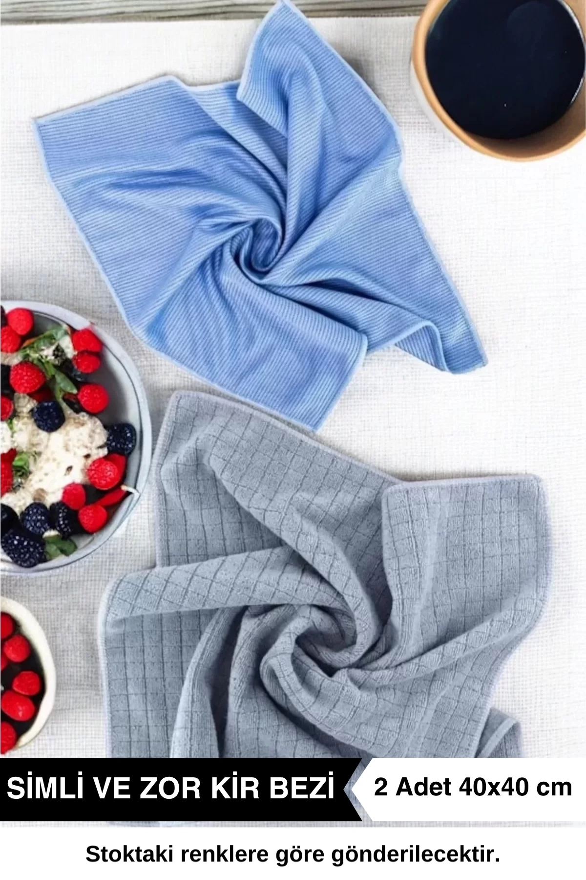 Ellesill Simli Ovma ve Zor Kir Temizlik Bezi (Gri-Mavi) - 40x40 cm