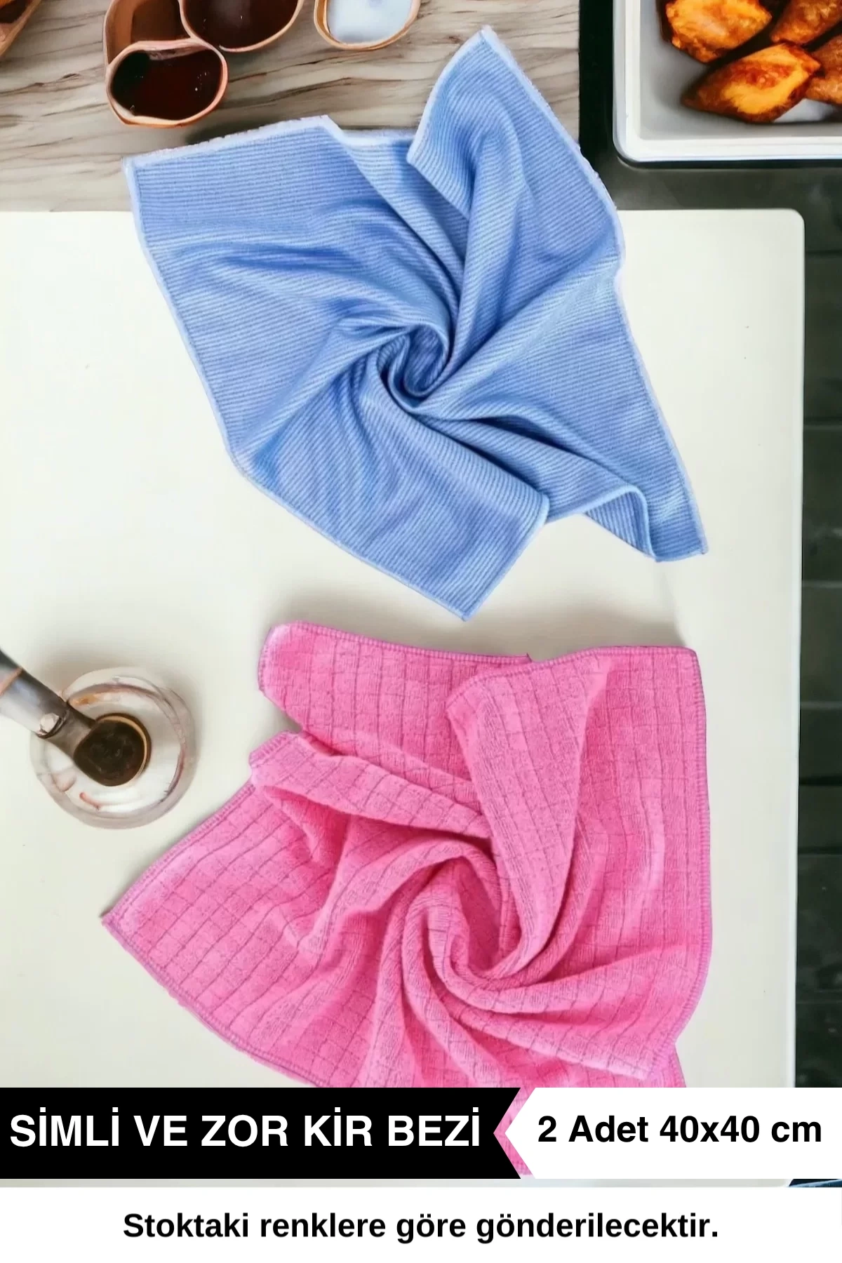 Ellesill Simli Ovma ve Zor Kir Temizlik Bezi (Pembe-Mavi) - 40x40 cm