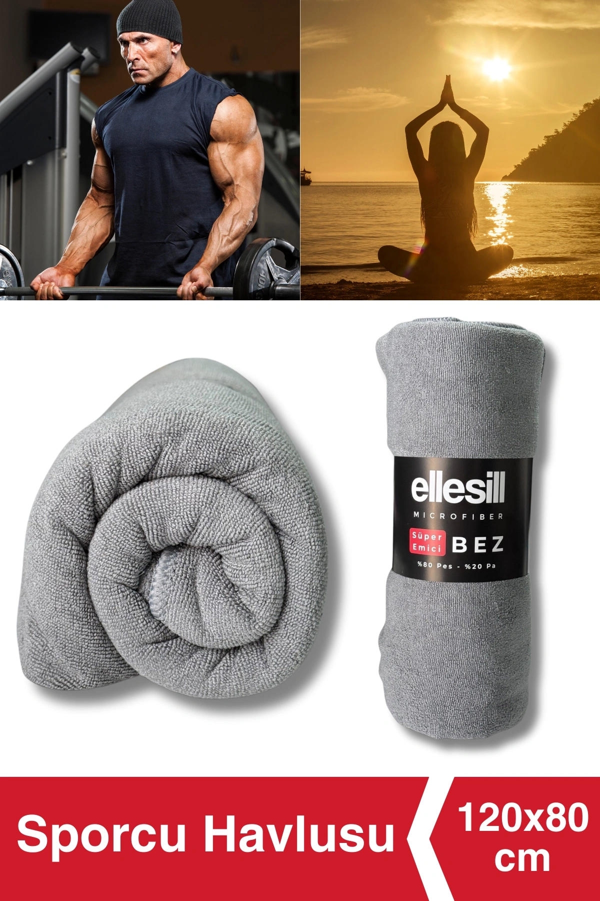 Ellesill Sporcu Havlusu Büyük Boy Hızlı Kuruyan Fitness Havlu 120x80 cm - ActiveDry