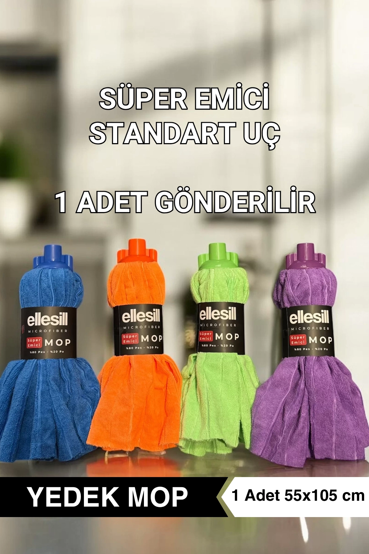 Ellesill Süper Emici Yer Kurulama Mop Bezi - 55x105 cm | Yedek Mop Ucu