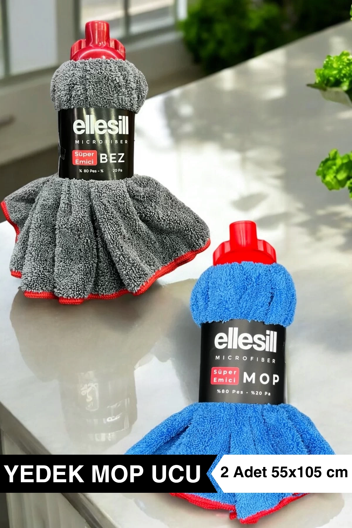 Ellesill Yedek Mop Ucu 2li Set - Gri ve Mavi