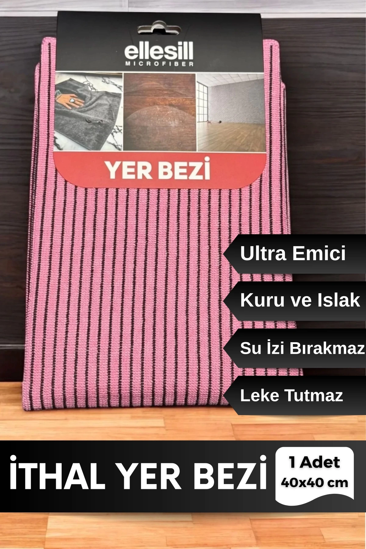 Ellesill Yer Bezi 40x40 cm Siyah Çizgili Mikrofiber Temizlik Bezi - FloorPro