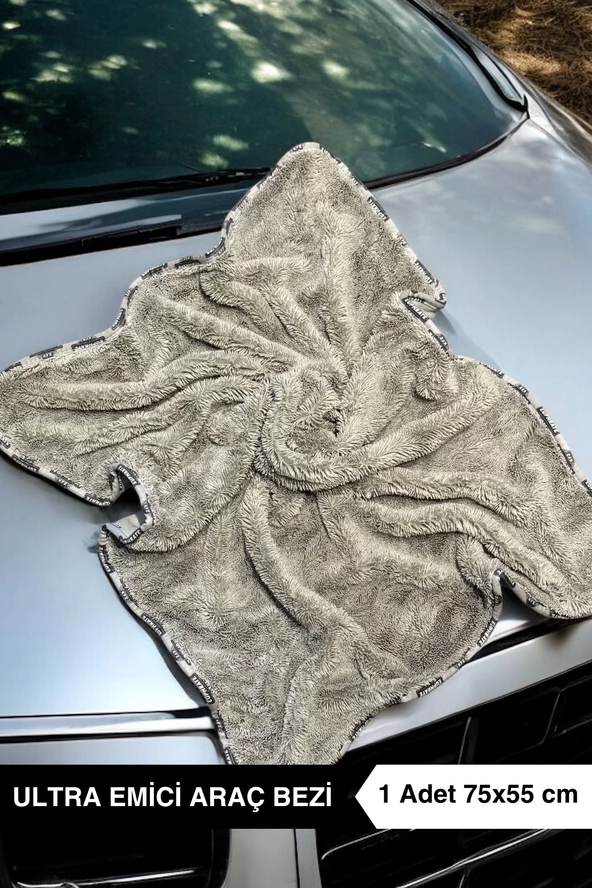 Gri Ultra Emici Araç Kurulama ve Temizlik Bezi 75x55 cm - Car Veluxe