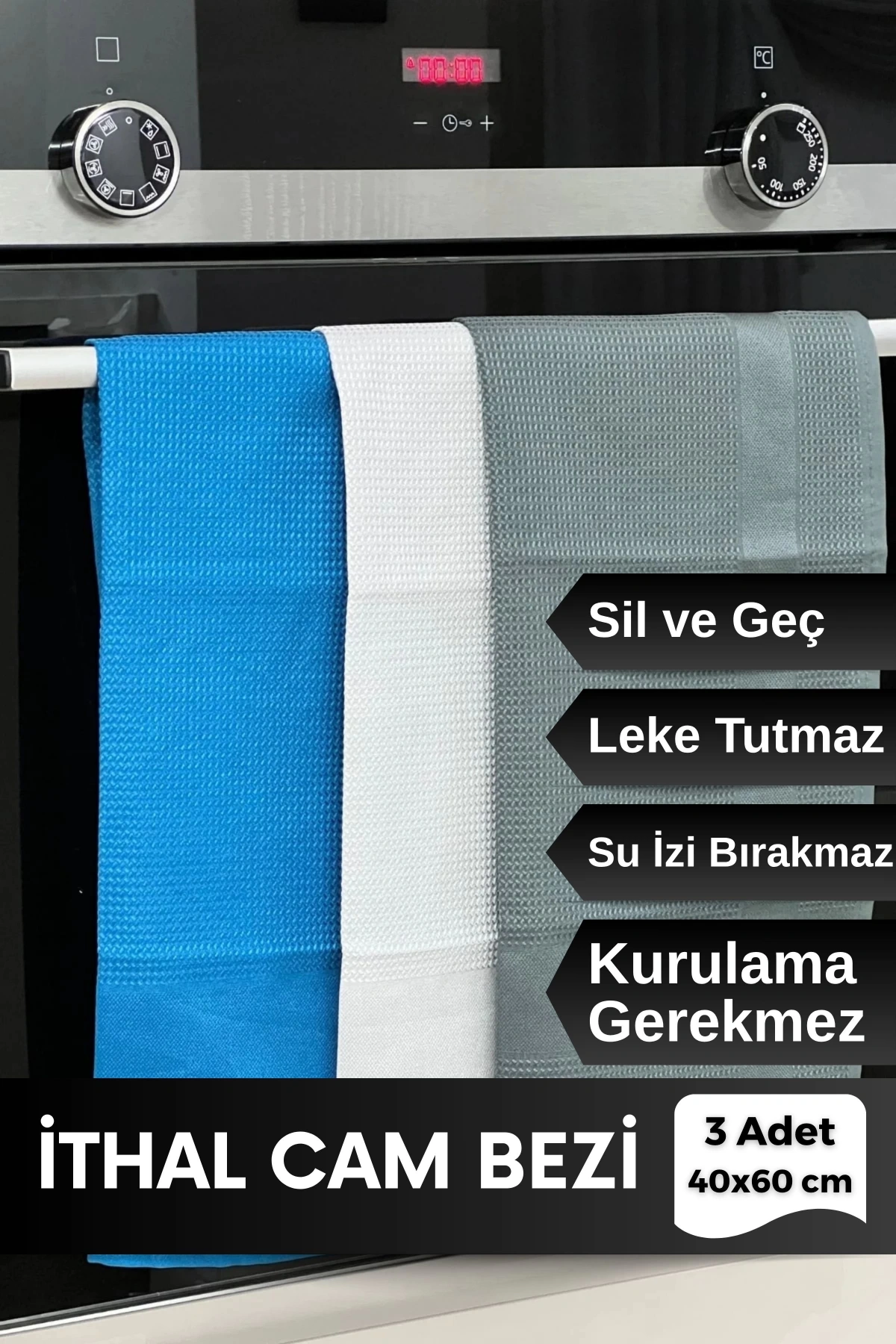 İthal 3’lü Temizlik Bezi, Kurulama Bezi, Cam Bezi, Mikrofiber Bez, Sihirli Bez - 40x60cm Bez