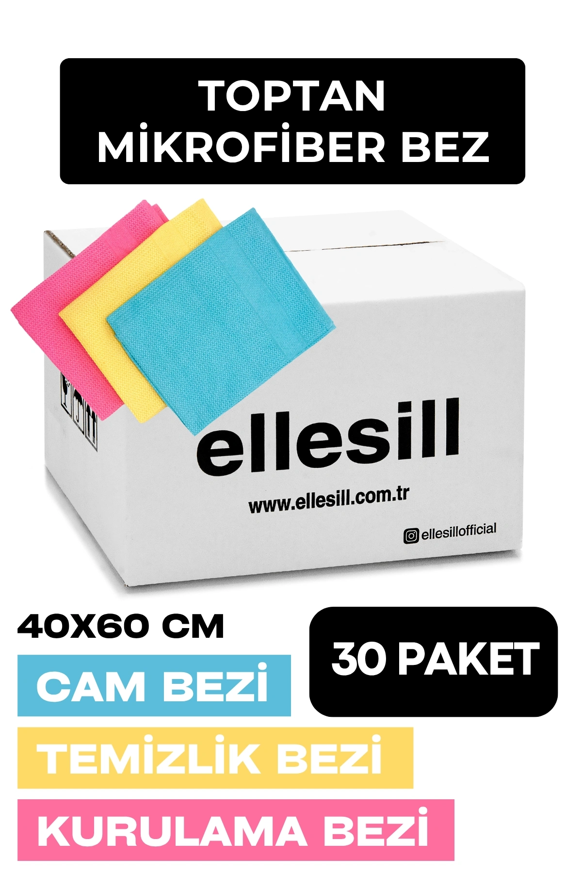 30 Paket Toptan Cam Bezi 3lü (Sarı, Mavi ve Pembe Renk) 40x60 cm - Ellesill