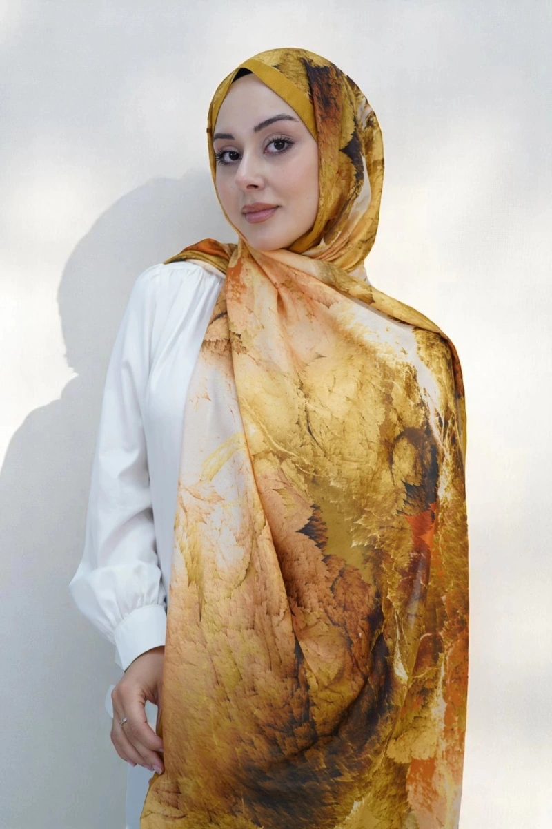 Çınar Model Retro Desen Retro Şal - Sarı