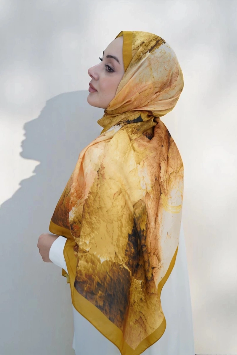 Çınar Model Retro Desen Retro Şal - Sarı