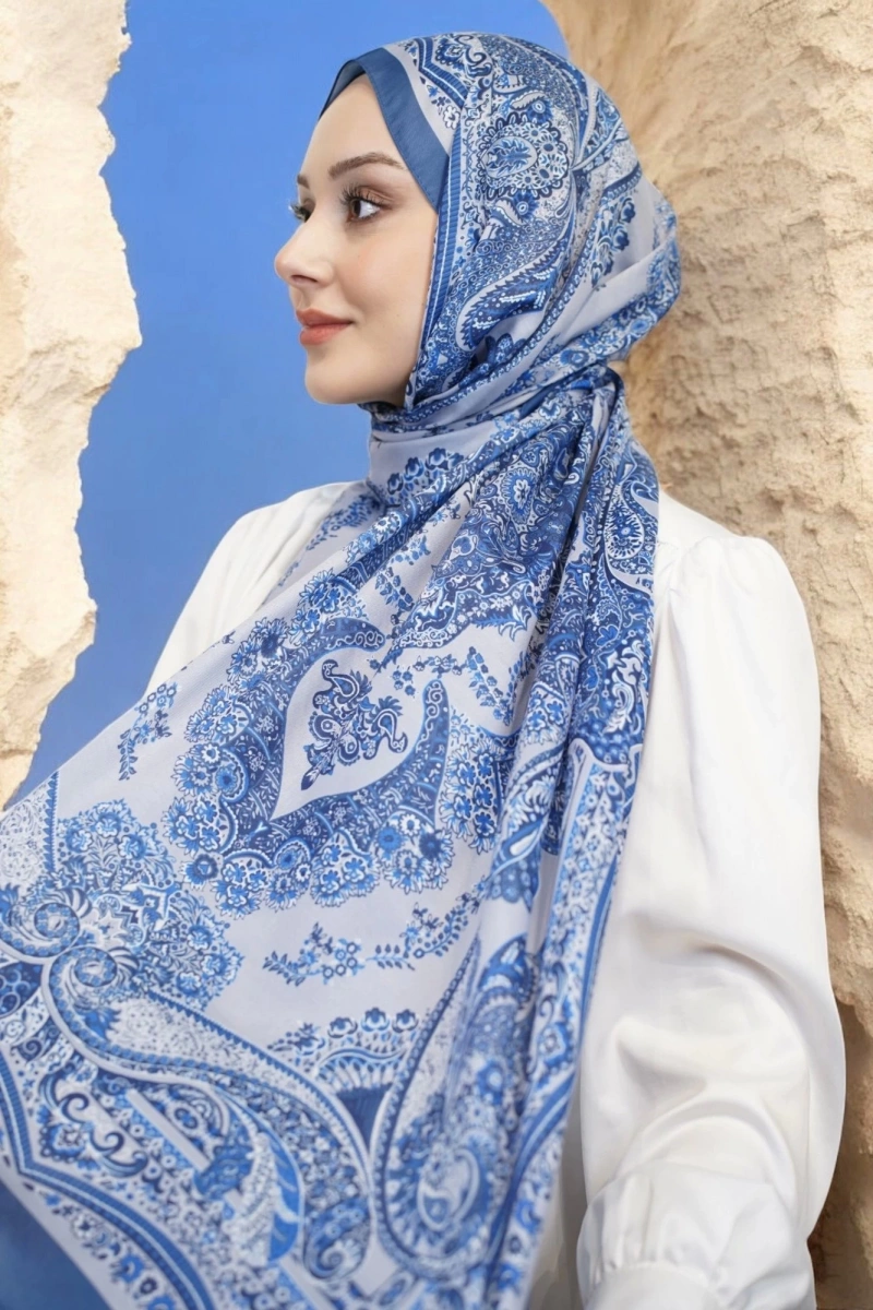 Ürgüp Model Retro Şal - Açık Mavi