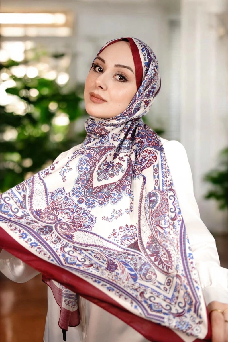 Ürgüp Model Retro Şal - Bordo Beyaz