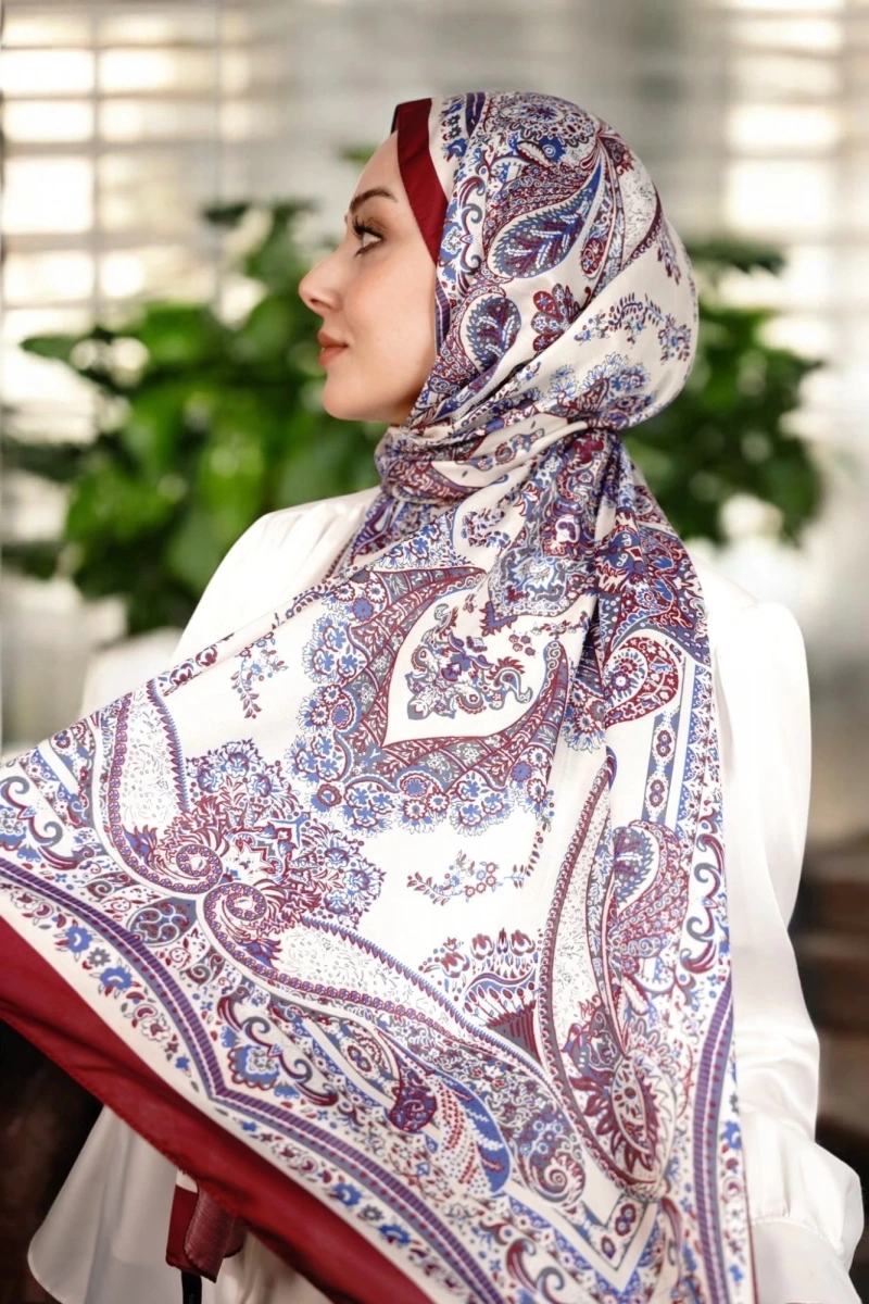 Ürgüp Model Retro Şal - Bordo Beyaz