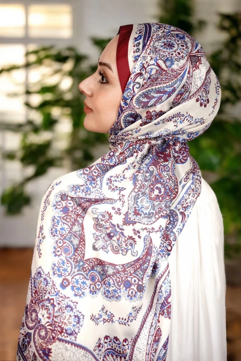 Ürgüp Model Retro Şal - Bordo Beyaz