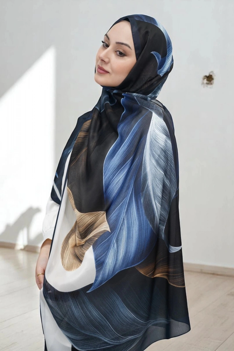 Esinti Model Retro Desen Retro Şal - Lacivert