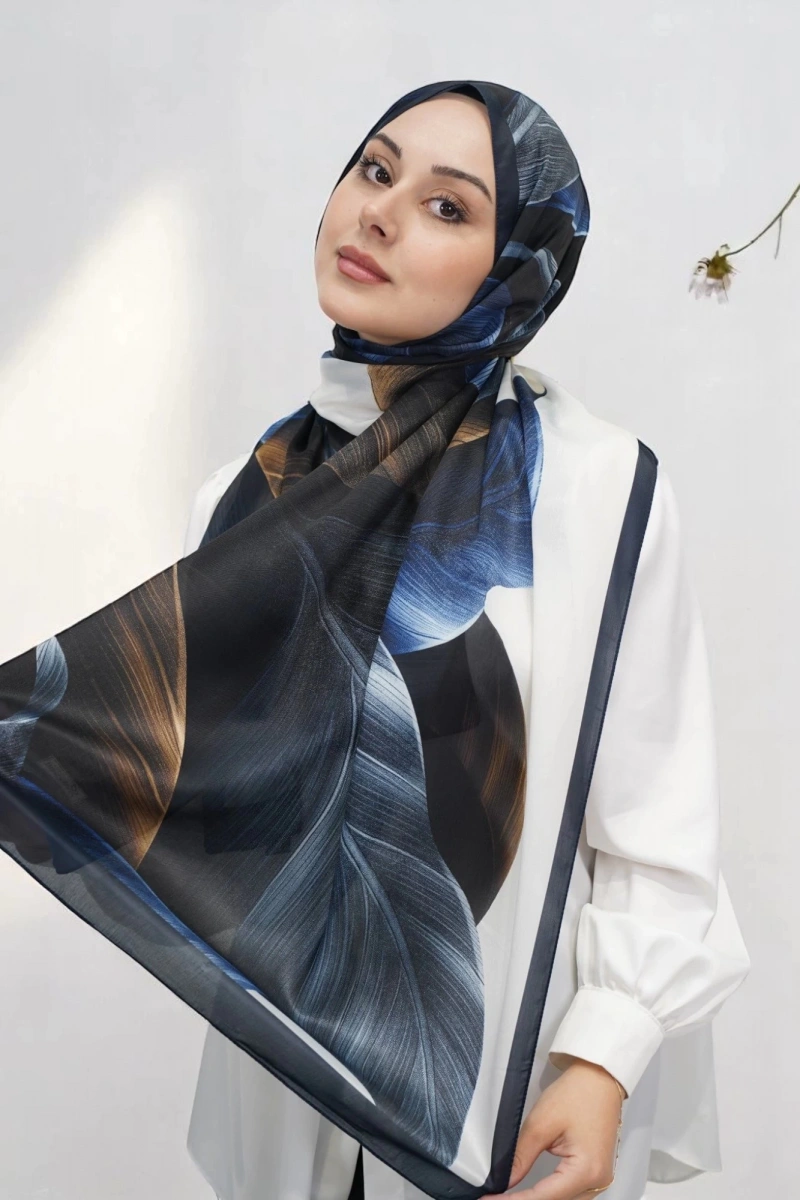 Esinti Model Retro Desen Retro Şal - Lacivert