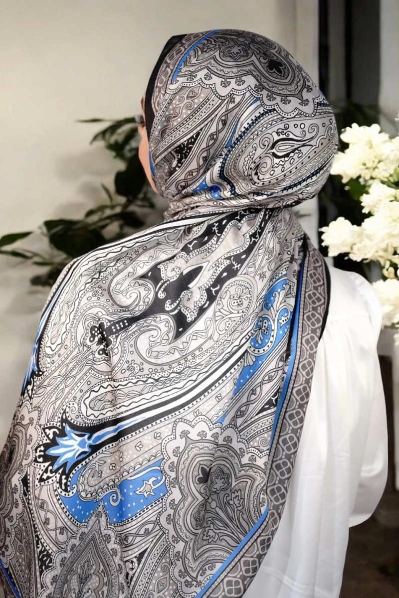 Ürdün Model Retro Şal - Siyah Mavi