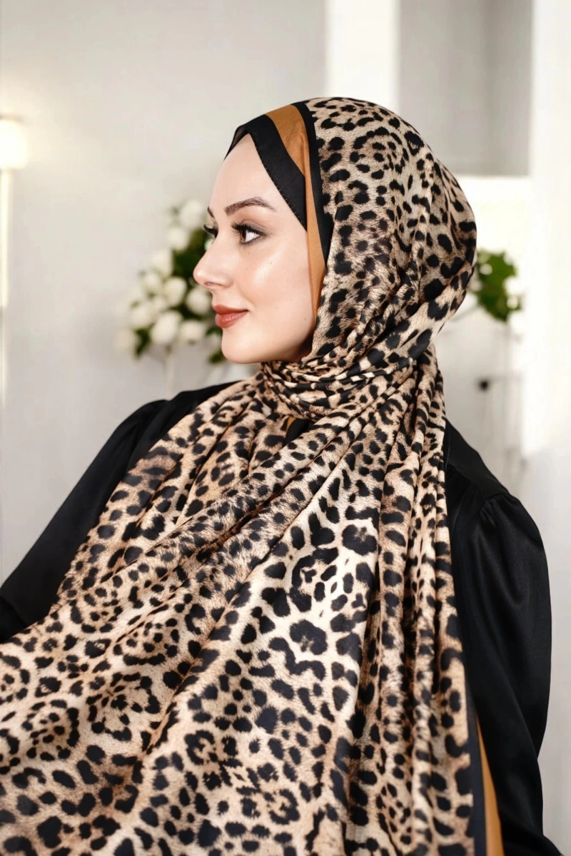 Leopar Desen Şal - Siyah Kahve