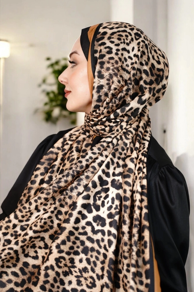 Leopar Desen Şal - Siyah Kahve
