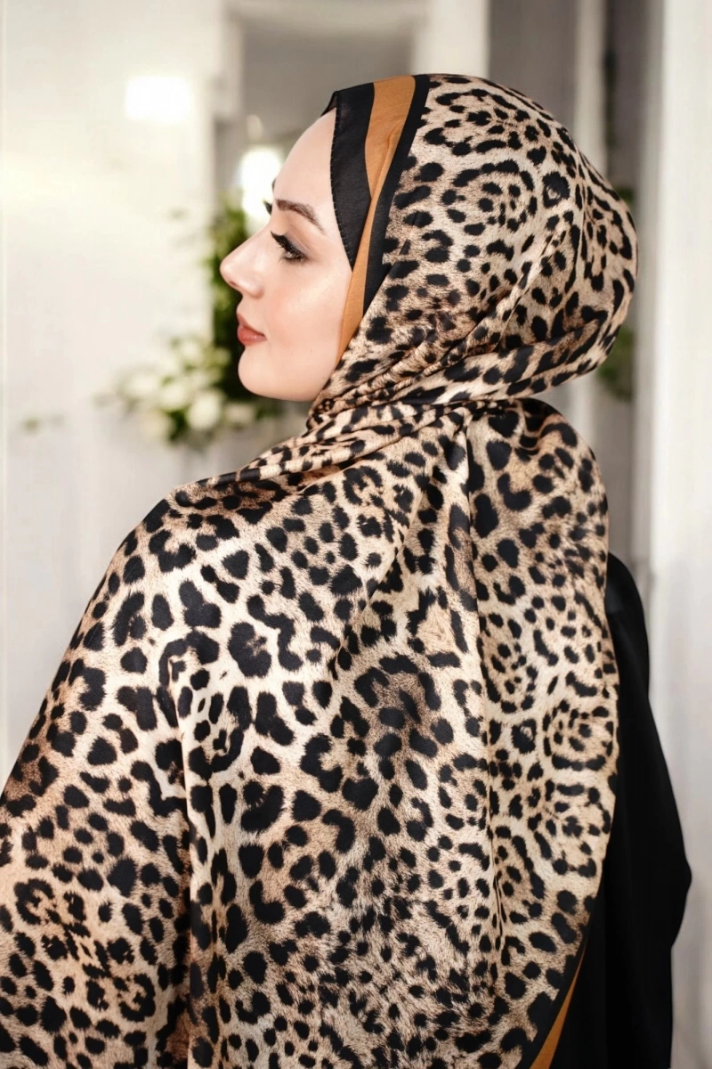 Leopar Desen Şal - Siyah Kahve