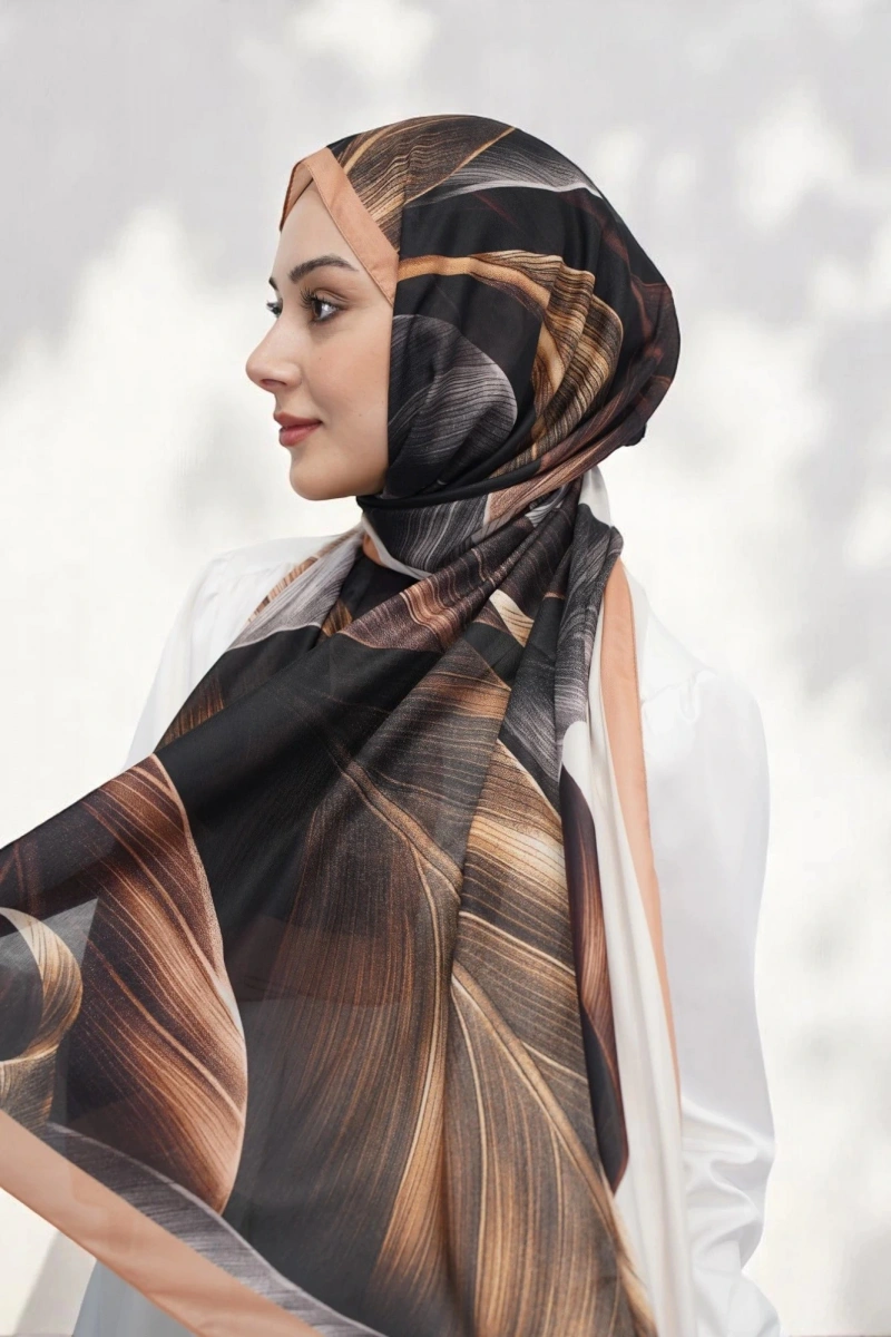 Esinti Model Retro Desen Retro Şal - Somon